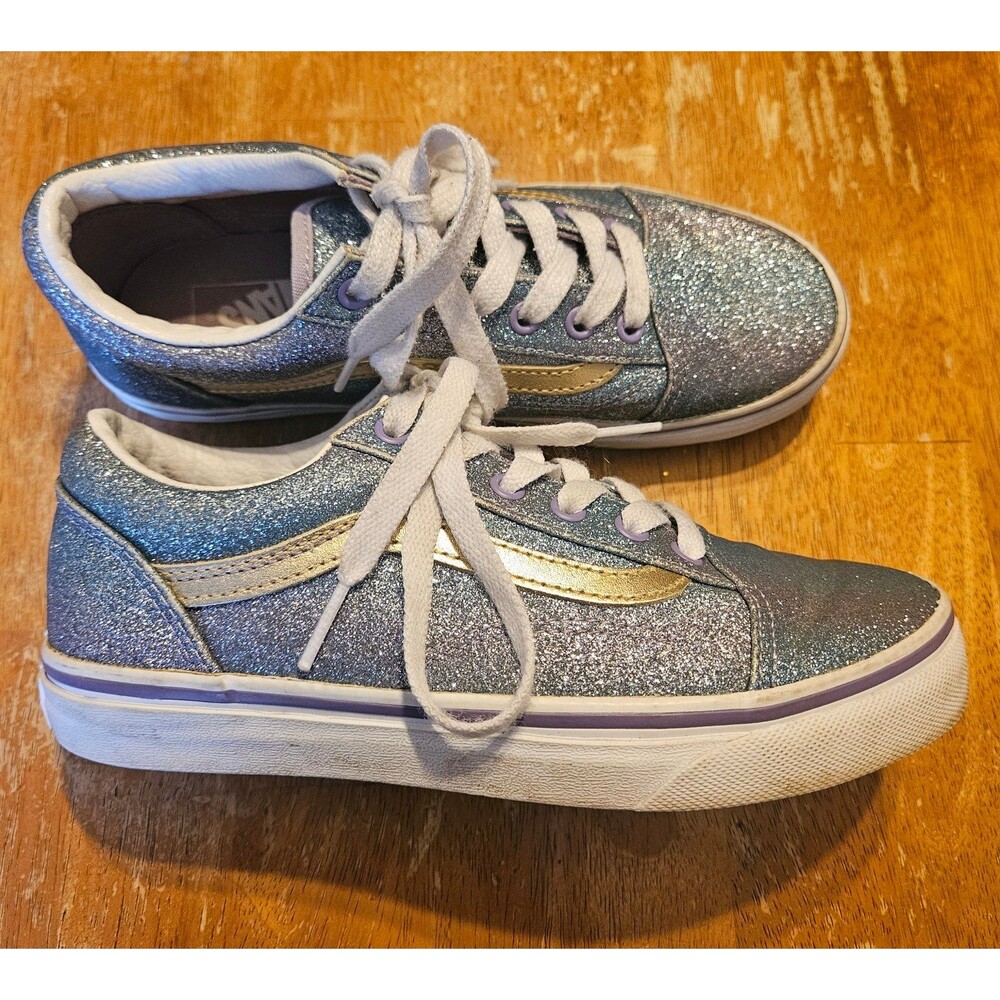 Girls Kids Vans Sneakers Size 3.5 Junior Blue Purple Sparkly Glitter Shoes